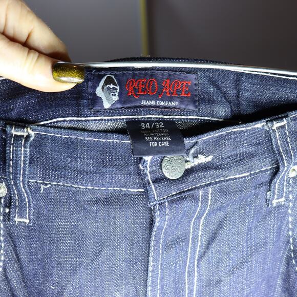 Red Ape Jeans Co. Embroidered Dark Wash Denim Pants 34/32 - Picture 4 of 4